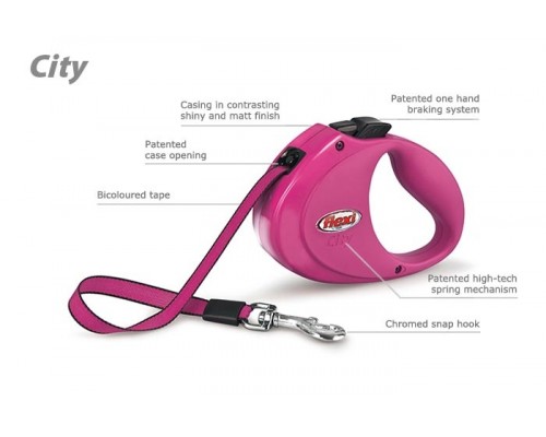 FLEXI Рулетка-ремень для собак до 35кг, 2м (City Pink), розовая (Флекси)