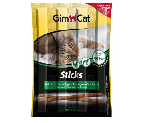 Gimcat Палочки лакомые беззерновые ягненок + домашняя птица для кошек, 4 шт (Джимпет)