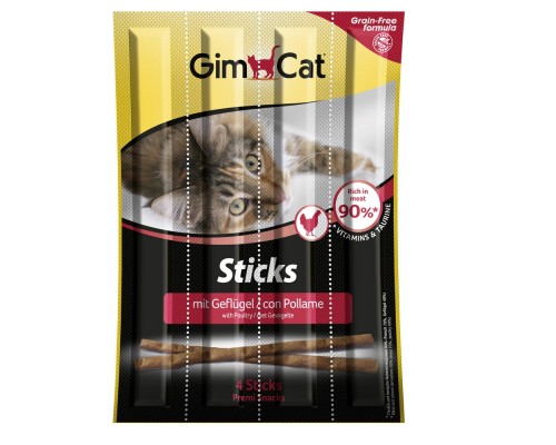 Gimcat Палочки лакомые беззерновые с домашней птицей для кошек, 4 шт (Джимпет)