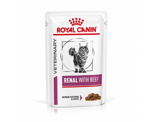 Royal Canin Renal Feline Корм диетический для взрослых кошек с говядиной для поддержания функции почек, соус. Вес: 85 г