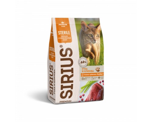 SIRIUS сухой корм для стерилизованных кошек, утка и клюква. Вес: 400 г