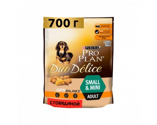 Pro Plan Duo Delice сухой корм для взрослых собак мелких и карликовых пород с говядиной. Вес: 700 г