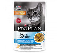 Pro Plan Nutri Savour влажный корм для взрослых кошек с чувствительной кожей, нежные кусочки с треской, в соусе. Вес: 85 г