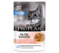Pro Plan Nutri Savour влажный корм для взрослых кошек, живущих дома, с лососем в соусе. Вес: 85 г
