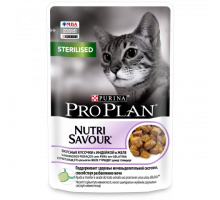 Pro Plan Nutri Savour влажный корм для взрослых стерилизованных кошек и кастрированных котов, вкусные кусочки с индейкой, в желе. Вес: 85 г