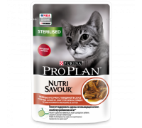Pro Plan Nutri Savour влажный корм для взрослых стерилизованных кошек и кастрированных котов, с говядиной в соусе. Вес: 85 г