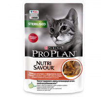 Pro Plan Nutri Savour влажный корм для взрослых стерилизованных кошек и кастрированных котов, с говядиной в соусе. Вес: 85 г