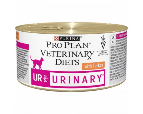 Pro Plan Veterinary Diets UR St/Ox Urinary влажный корм для взрослых кошек при болезни нижних отделов мочевыводящих путей, с индейкой. Вес: 195 г
