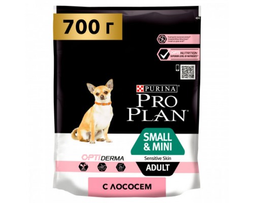 Pro Plan OPTIDERMA сухой корм для взрослых собак мелких и карликовых пород с чувствительной кожей с лососем. Вес: 700 г