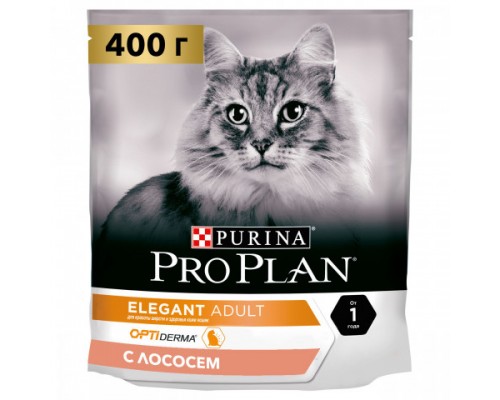 Pro Plan Elegant сухой корм для кошек поддержание красоты шерсти и здоровья кожи, с лососем. Вес: 400 г