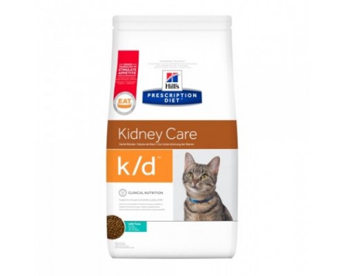 Hills Presсription Diet k/d Feline Original сухой корм для кошек K/D лечение заболеваний почек, МКБ Тунец (оксалаты, ураты) (Хиллс). Вес: 400 г