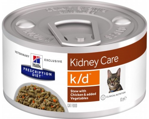 Hills Presсription Diet k/d Feline консервы для кошек K/D профилактика заболеваний почек, МКБ (оксалаты, ураты) Рагу, Курица (Хиллс). Вес: 82 г