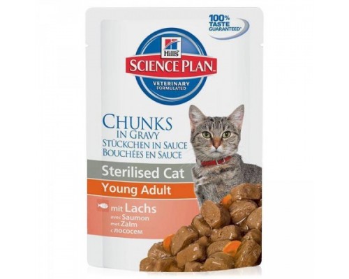Hills Science Plan Feline Sterilised Cat Young Adult с лососем Пауч для стерилизованных кошек до 6 лет (Хиллс). Вес: 85 г