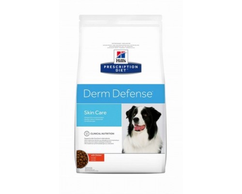 Hills Presсription Diet Derm Defense Canine с Курицей (17%) - полноценный диетический рацион для поддержания функции кожи при дерматитах или избыточной потери шерсти у взрослых собак (Хиллс). Вес: 2 кг