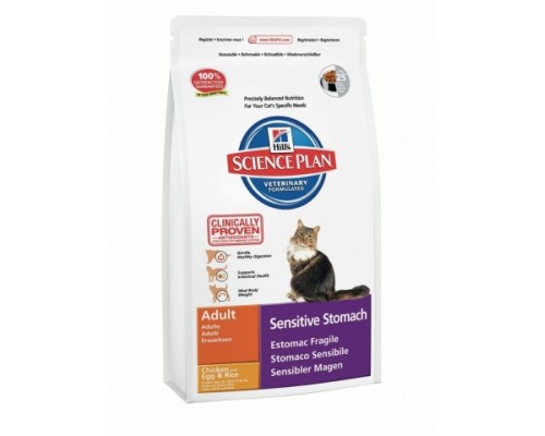 Hills Science Plan Feline Adult Sensitive Stomach Chicken with Egg & Rice сухой корм для кошек Сенситив Стомак чувствительный желудок (Хиллс). Вес: 400 г