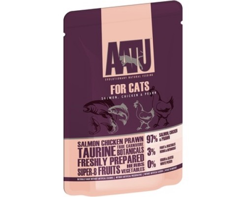 AATU Паучи для кошек Лосось, Курица, Креветки (FOR CATS SALMON, CHICKEN & PRAWN). Вес: 85 г