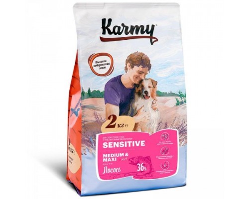 KARMY сухой корм Сенситив Медиум и Макси для собак средних и крупных пород с чувствительным пищеварением Лосось. Вес: 2 кг
