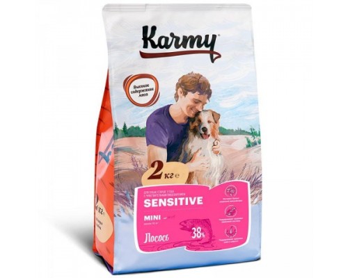 KARMY сухой корм Сенситив Мини для собак мелких пород с чувствительным пищеварением Лосось. Вес: 2 кг
