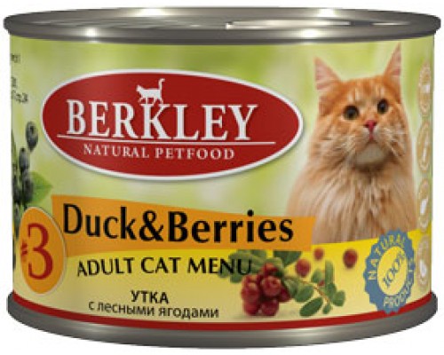 BERKLEY (Беркли) консервы для кошек утка с лесными ягодами №3. Вес: 200 г
