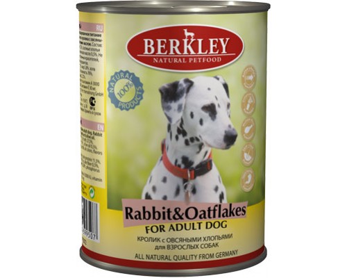 BERKLEY (Беркли) консервы для собак кролик с овсяными хлопьями. Вес: 400 г