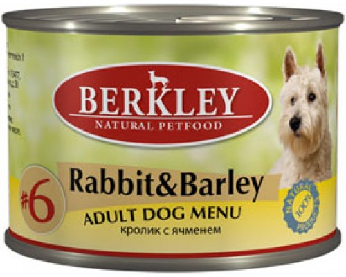 BERKLEY (Беркли) консервы для собак кролик с ячменём №6. Вес: 200 г