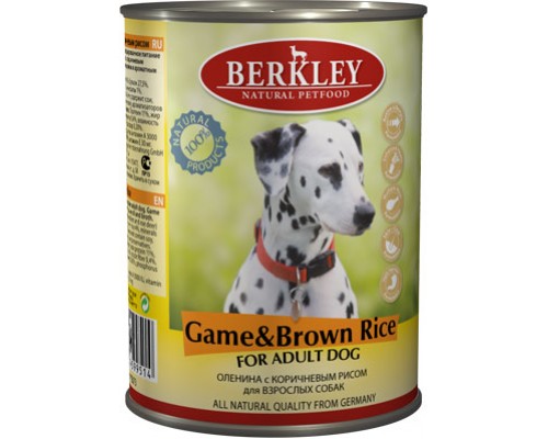 BERKLEY (Беркли) консервы для собак оленина с коричневым рисом. Вес: 400 г