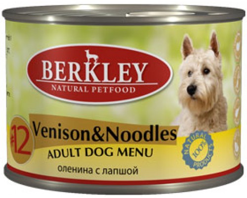 BERKLEY (Беркли) консервы для собак оленина с лапшой №12. Вес: 200 г