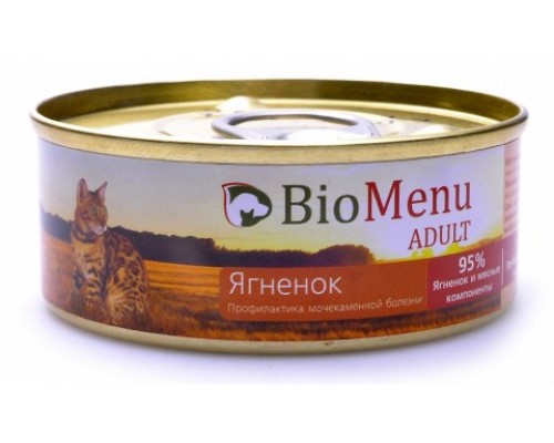 BioMenu ADULT Консервы для кошек мясной паштет с Ягненком 95%-МЯСО. Вес: 100 г