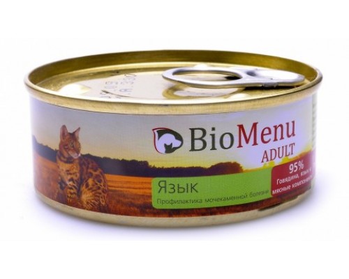 BioMenu ADULT Консервы для кошек мясной паштет с Языком 95%-МЯСО. Вес: 100 г