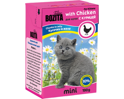Bozita super premium Mini Кусочки в желе для котят - курица. Вес: 190 г