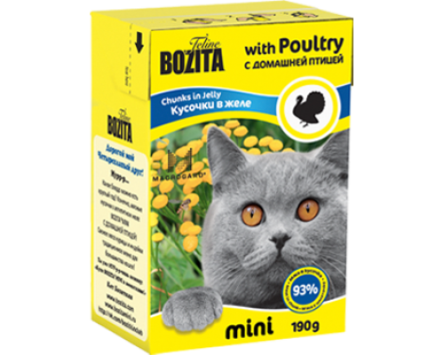 Bozita super premium Mini Кусочки в желе для кошек - домашняя птица (Poultry). Вес: 190 г