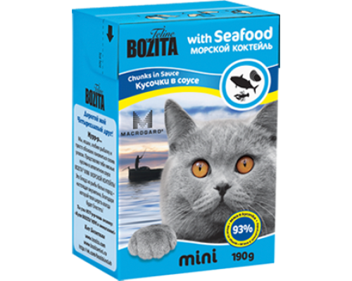 Bozita super premium Mini Кусочки в соусе для кошек - морской коктейль (Seafood). Вес: 190 г