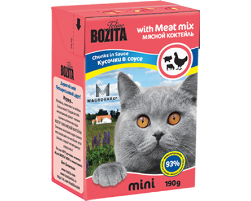 Bozita super premium Mini Кусочки в соусе для кошек - мяcной коктейль (Meat Mix). Вес: 190 г