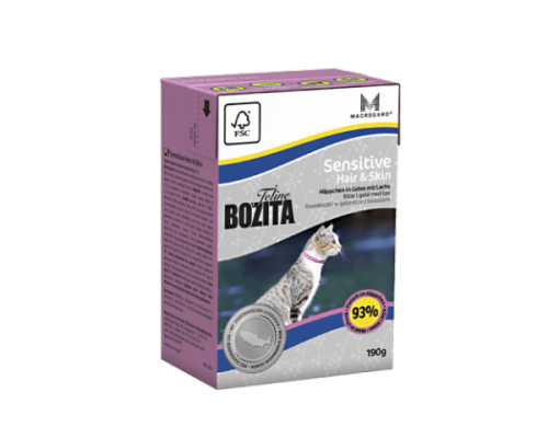 Bozita super premium Кусочки в желе для кожи и шерсти кошек с лососем (Sensitive Hair&Skin). Вес: 190 г