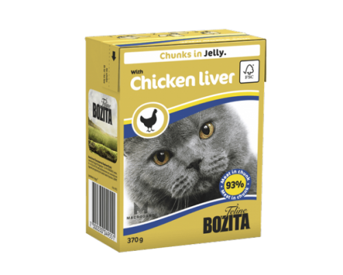 Bozita super premium Кусочки в ЖЕЛЕ для кошек c куриной печенью (with Chicken Liver). Вес: 370 г