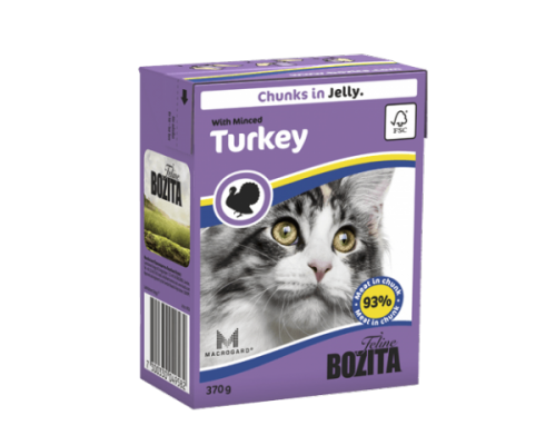 Bozita super premium Кусочки в ЖЕЛЕ для кошек с рубленной индейкой (Minced Turkey). Вес: 370 г