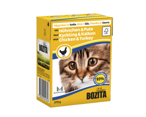 Bozita super premium Кусочки в СОУСЕ для кошек с курицей и индейкой (Chicken&Turkey). Вес: 370 г