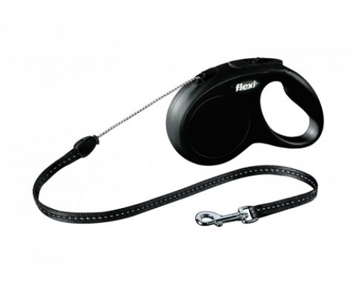 FLEXI Рулетка-трос для собак до 12кг, 5м, черная (New Classic S cord black) (Флекси)