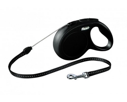 FLEXI Рулетка-трос для собак до 12кг, 8м, черная (New Classic S cord black) (Флекси)