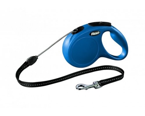 FLEXI Рулетка-трос для собак до 20кг, 5м, голубая (New Classic M cord blue) (Флекси)