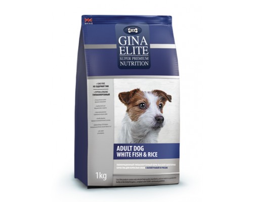 Gina ELITE DOG  Корм сухой для взрослых собак с Белой рыбой и рисом (Джина Adult Dog White fish & Rice). Вес: 3 кг