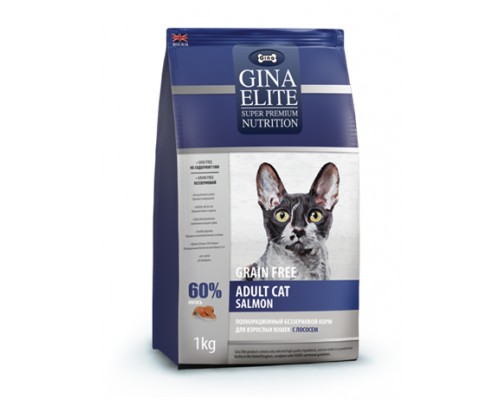 Gina ELITE GF CAT Корм беззерновой сухой для взрослых кошек Лосось (Джина Grain Free Adult Cat Salmon). Вес: 1 кг