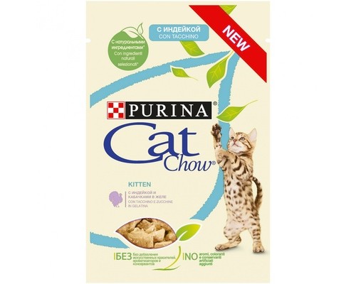 PURINA CAT CHOW пауч для котят кусочки в желе индейка, кабачок (Кэт Чау). Вес: 85 г