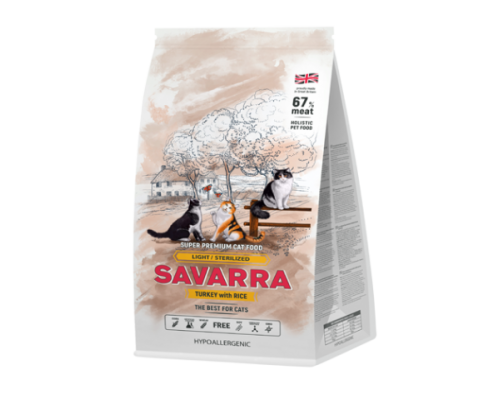 SAVARRA Light/Sterelized Cat Сухой корм для кошек с избыточным весом и стерилизованных Индейка/рис (Саварра). Вес: 400 г