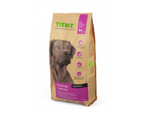 TiTBiT Сухой корм для собак крупных пород ягненок с рисом. Вес: 3 кг