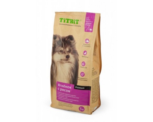 TiTBiT Сухой корм для собак малых и средних пород ягненок с рисом. Вес: 1 кг