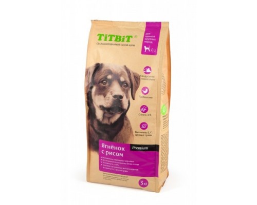 TiTBiT Сухой корм для щенков крупных пород ягненок с рисом. Вес: 3 кг