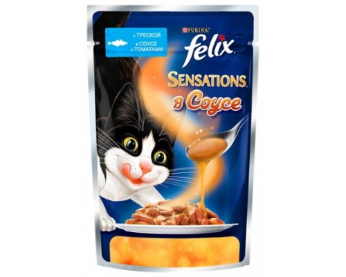 Феликс Sensations Sauce Surprise для кошек кусочки с соусе треска, томат (Felix). Вес: 85 г