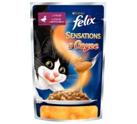Феликс Sensations Sauce Surprise для кошек кусочки с соусе утка, морковь (Felix)
