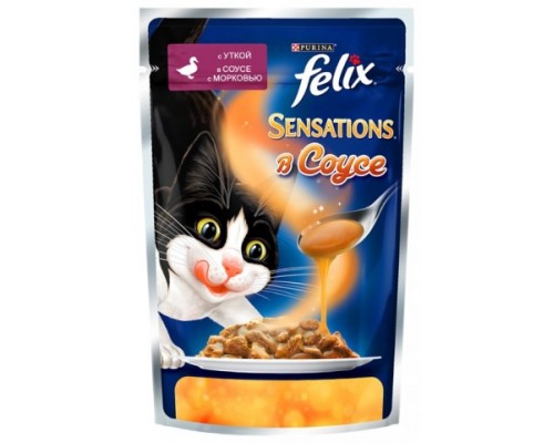 Феликс Sensations Sauce Surprise для кошек кусочки с соусе утка, морковь (Felix). Вес: 85 г